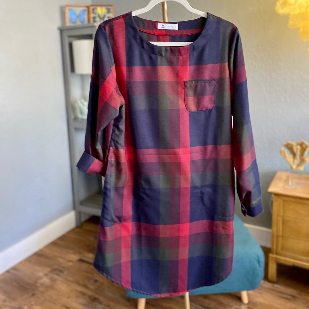 CUPSHE Plaid Long Sleeve Dress